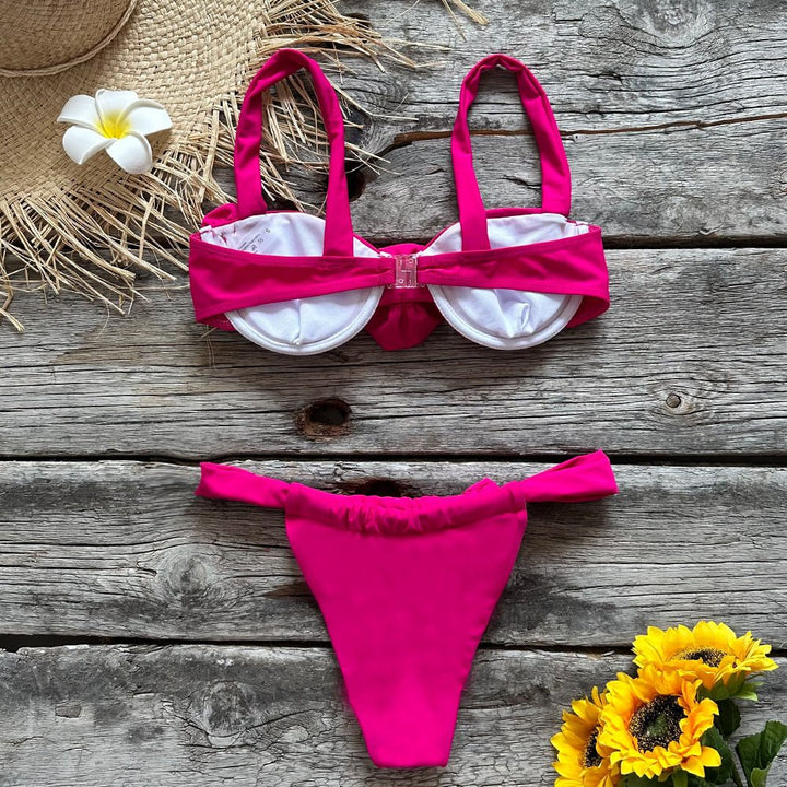 Frau Elegant Rose-Detail Bikini Sæt Stilla
