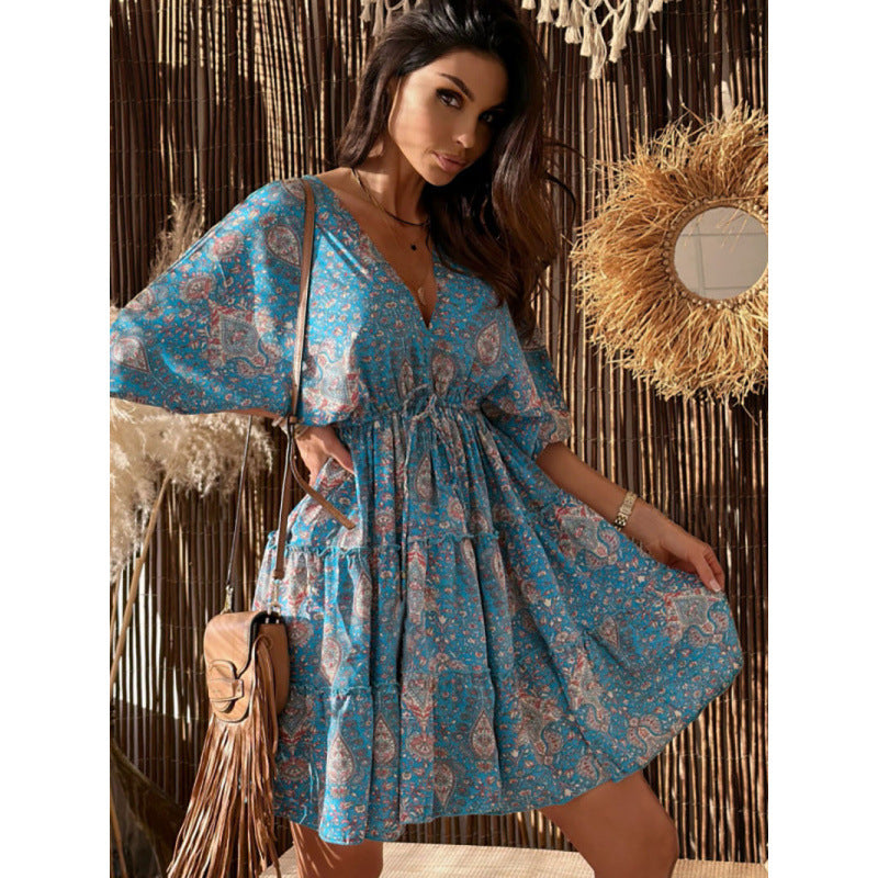 Femme Flowing Bohemian Lagdeling Mini Kjole Stilla