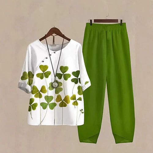 Damer hyggeligt fritids-sæt med blomstermotif og elastisk talje Stilla