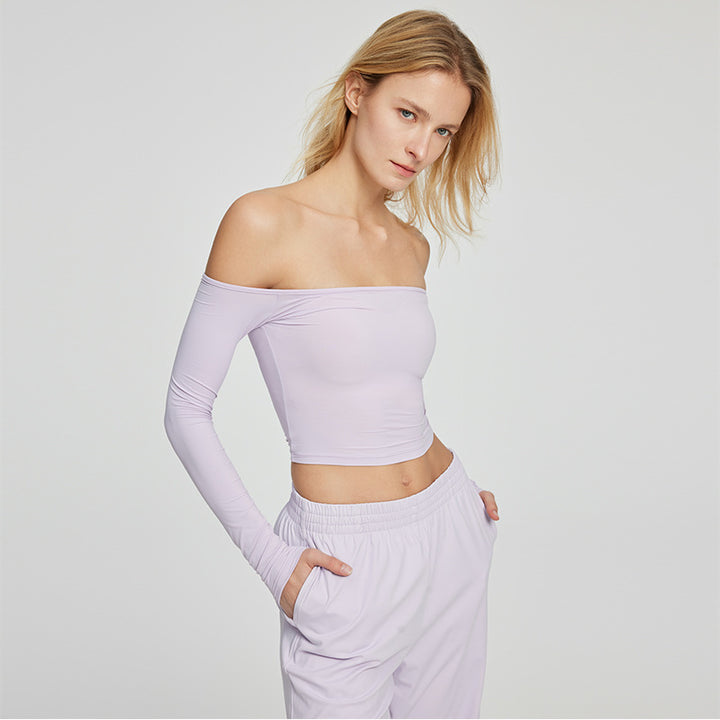 Dame Off-Shoulder Crop-Top med Lange ærmer Stilla