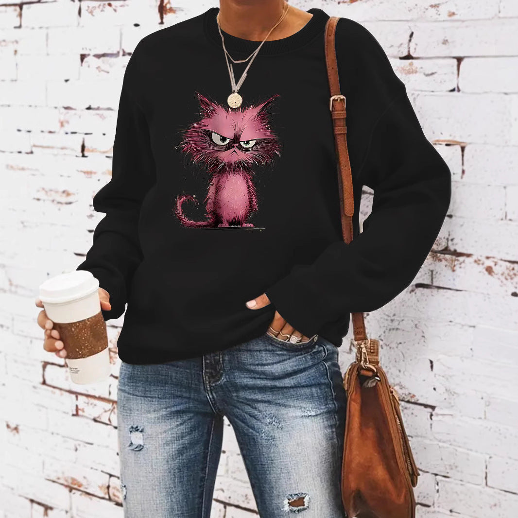 Kvinders sweatshirt med kreativt kattemotiv Stilla