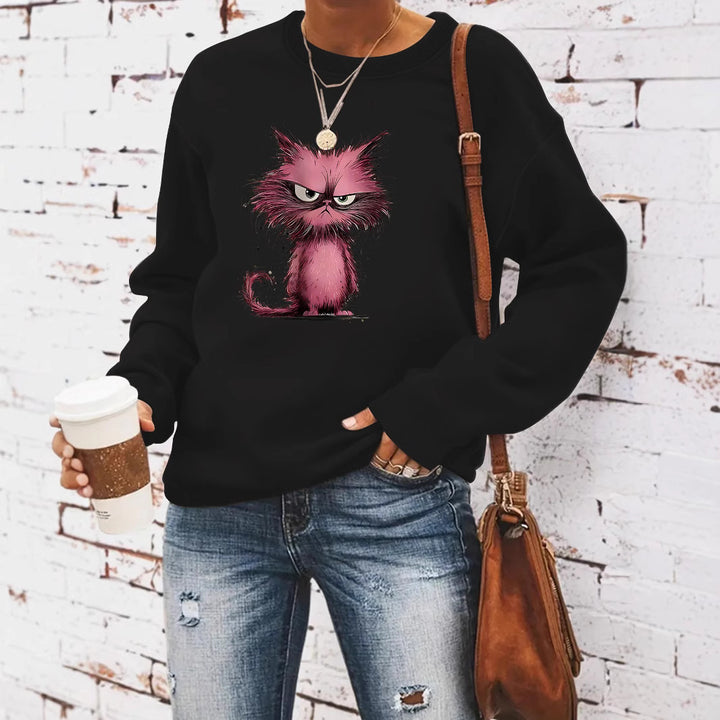 Kvinders sweatshirt med kreativt kattemotiv Stilla