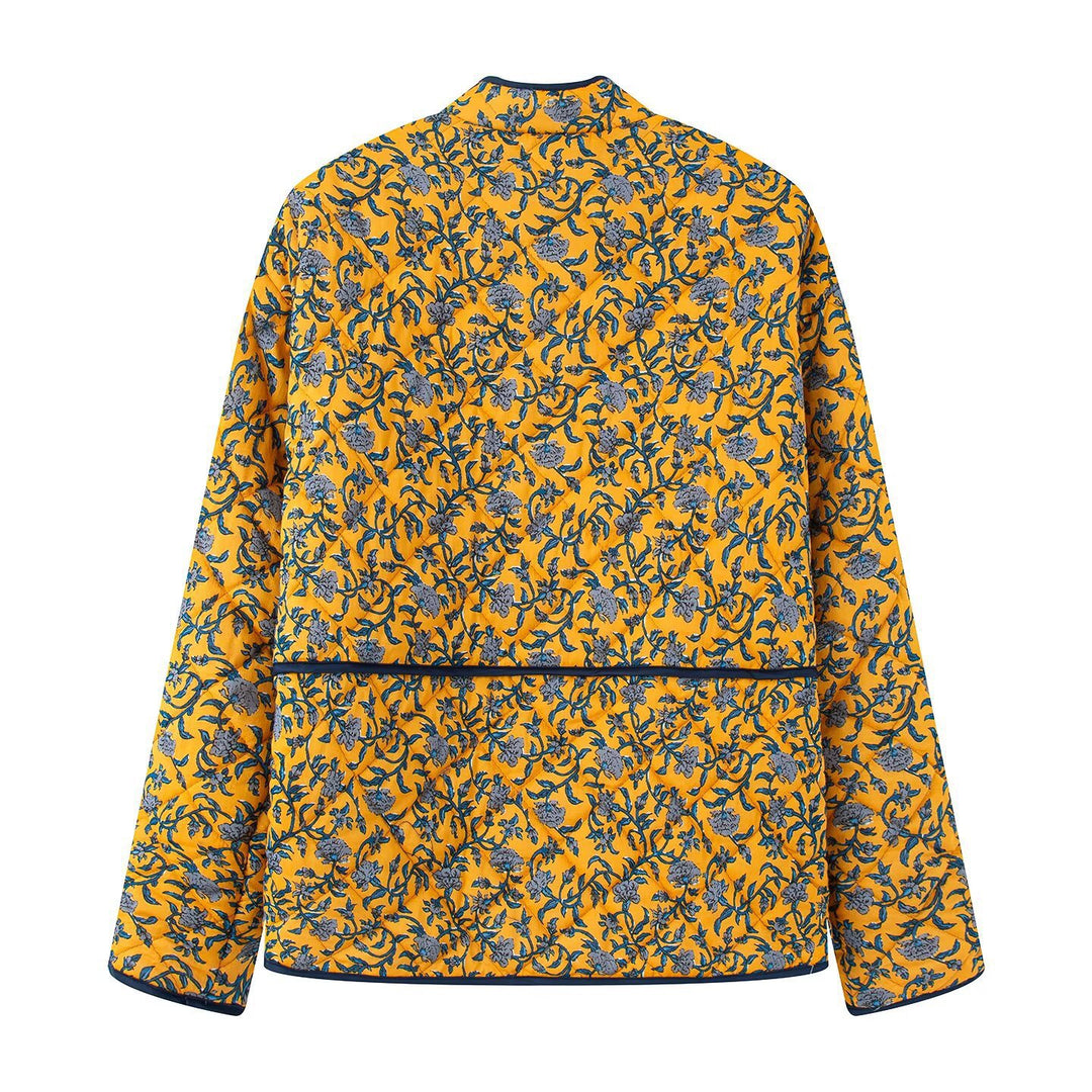 Dame quiltet jakke med blomster mønster og praktiske lommer Stilla