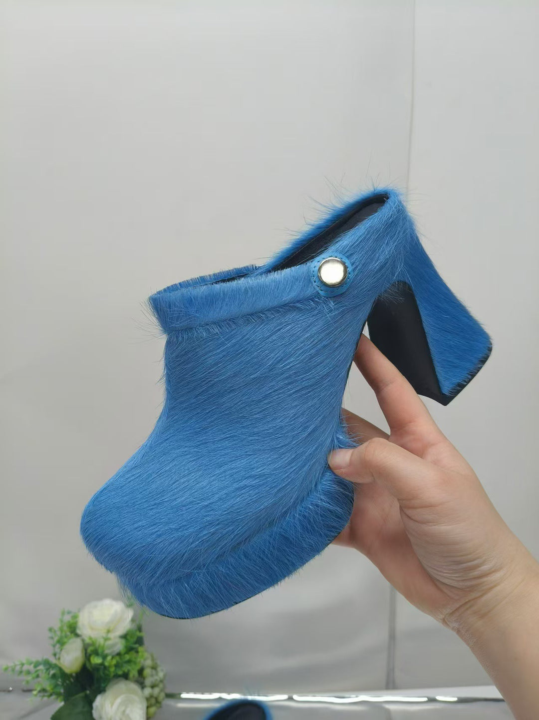 Femme Pels-Accent Chunky Hæl Clogs Stilla