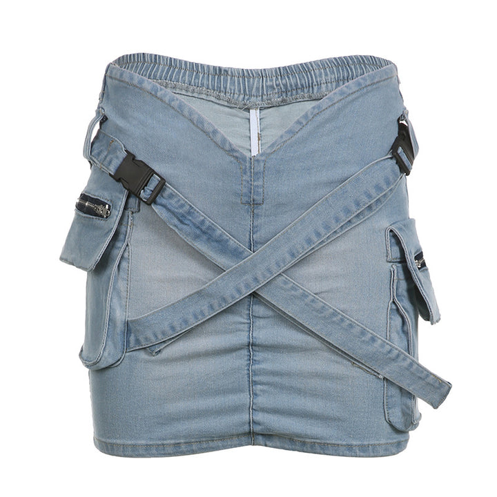 Damen Denim-Minirock mit praktischen Taschen und elastischem Bund Skovae
