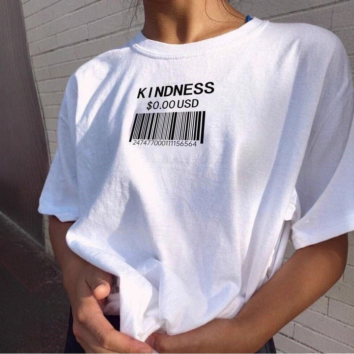 Dame T-Shirt med kreativt stregkode-design Skovae