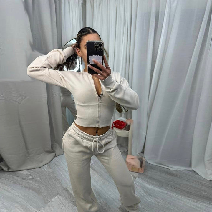 Kvinders cropped hoodie og afslappet joggers sæt Skovae