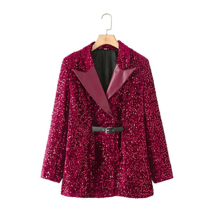 Femme Paillettenbesat Blazer med Bælte Stilla