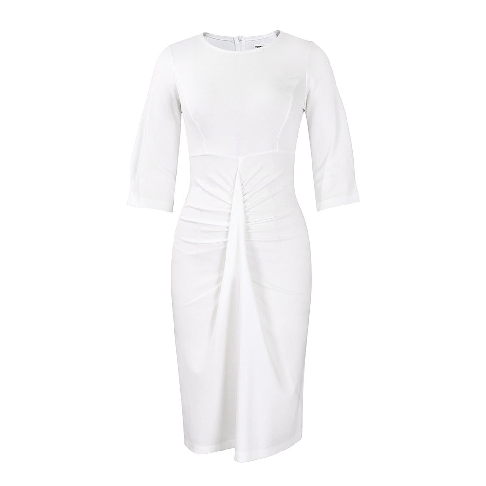 Dame Raffineret Midikjole med Drapering og elegante Ærmer Stilla