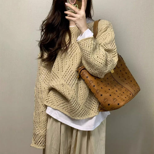 Kvinders luftige strikket sweater i moderne netdesign Stilla
