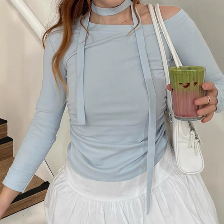 Dame Off-Shoulder Langærmet Top med justerbar hals Skovae