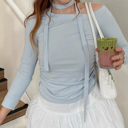 Dame Off-Shoulder Langærmet Top med justerbar hals Skovae