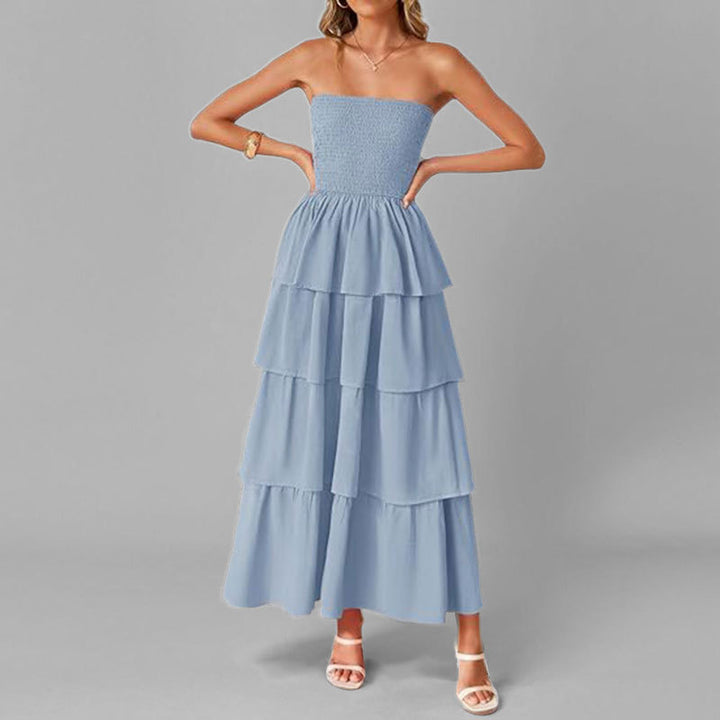 Dame Lang Rynketkjole med off-shoulder design og elastisk overdel Stilla