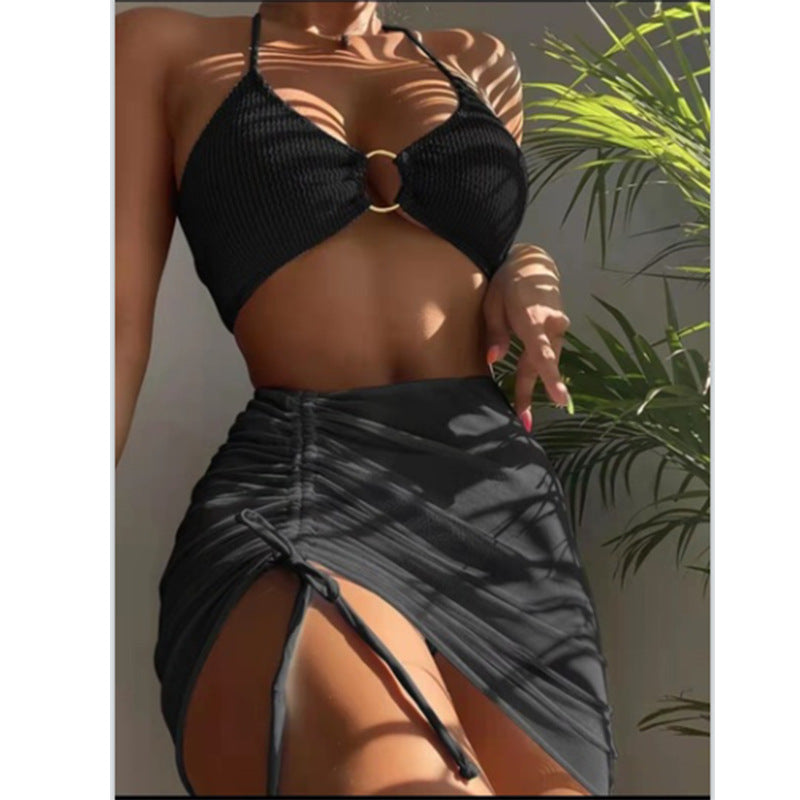 Dame bikini sæt med justerbar top og flæsebeklædt nederdel Stilla