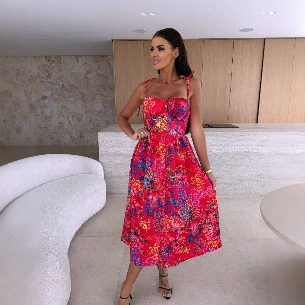 Dame Floral Sommer Midi Kjole Stilla