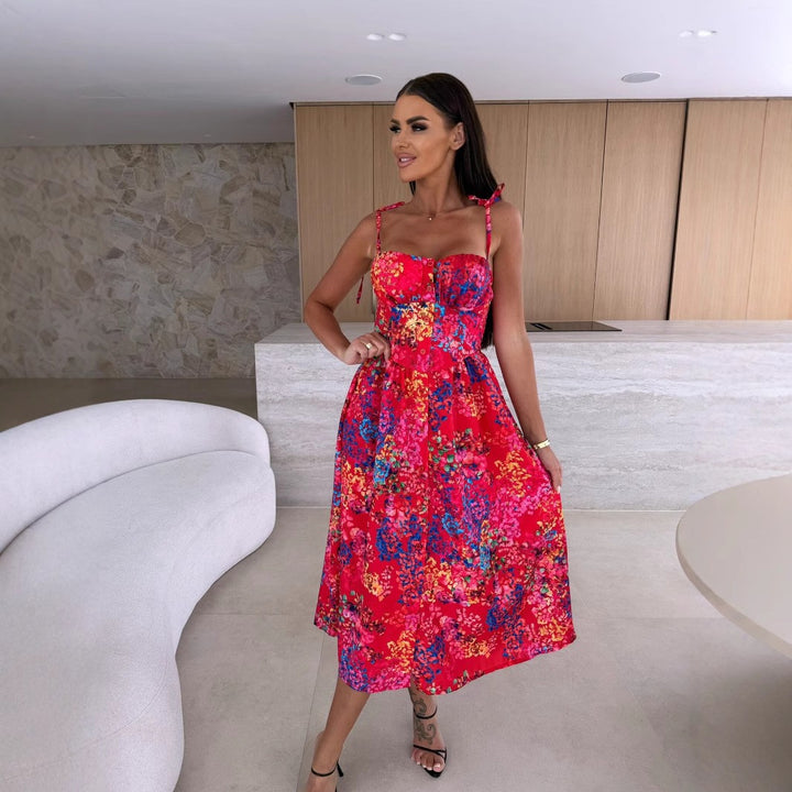 Dame Floral Sommer Midi Kjole Stilla