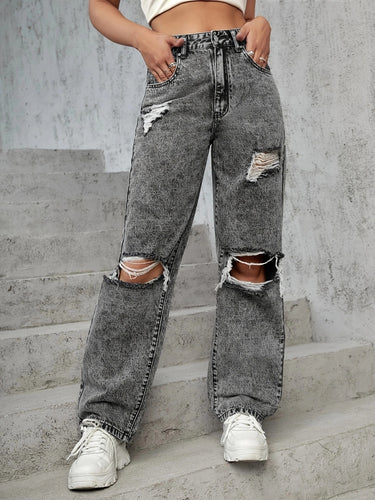 Dame brede Destroyed Jeans med afslappet pasform og stilfulde revnedetaljer Stilla