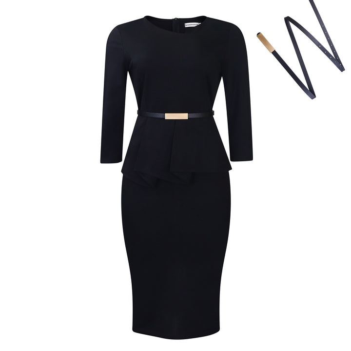 Dame elegant Peplum-kjole med figursyet skirt og aftageligt bælte Stilla