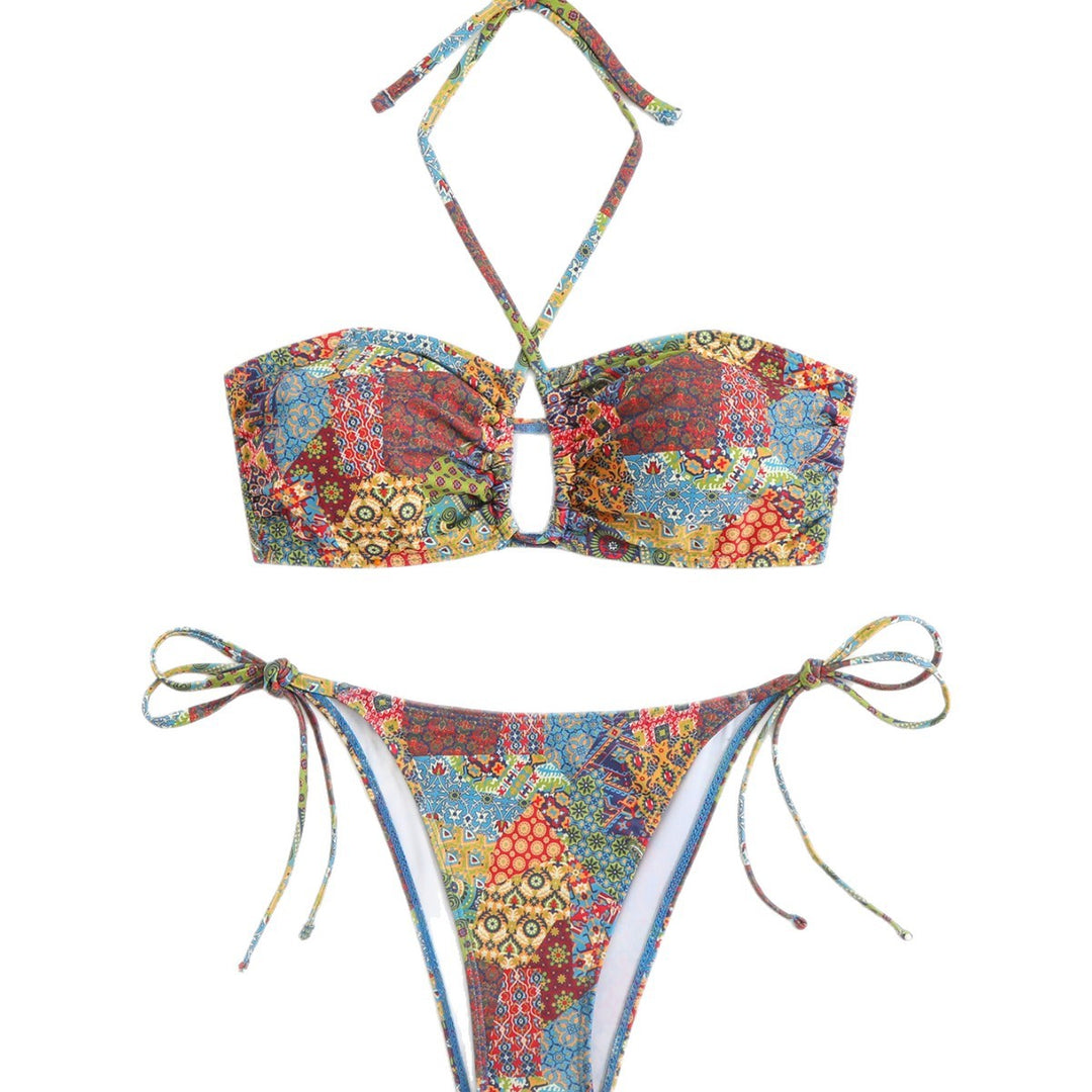 Dame bandeau-bikini med legende kraftigt mønster Skovae
