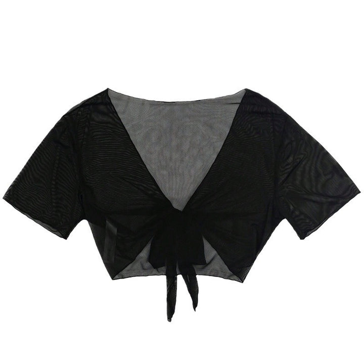 Damer Crop-Top i gennemsigtig stof med knapbart design Skovae