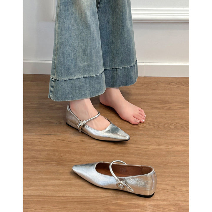 Dame elegante spidse Mary Jane Ballerinas med stilfuld remdetalje Stilla