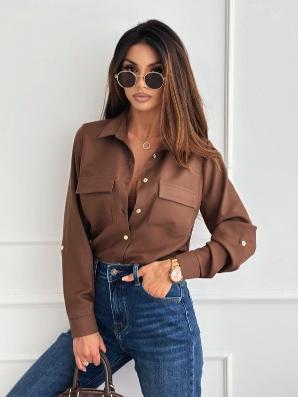 Damer elegant bluse med knapdetaljer og skjulte lommer Stilla