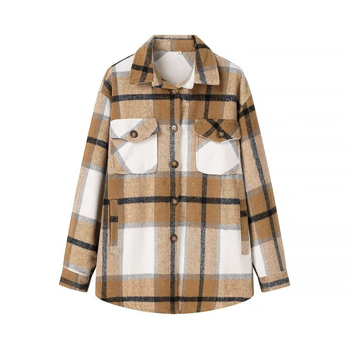 Dame Størrelse Oversized Ternet Flannel Skjortejakke Stilla