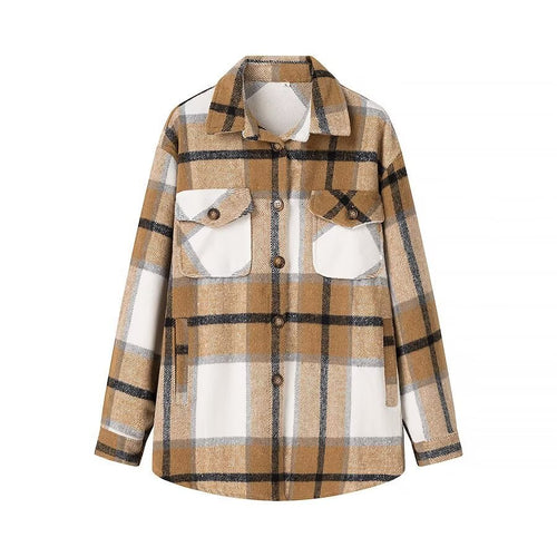 Dame Størrelse Oversized Ternet Flannel Skjortejakke Stilla