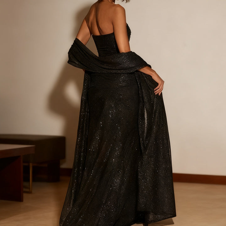 Dame Strapless Glamour Kjole med elegante sjaler Skovae