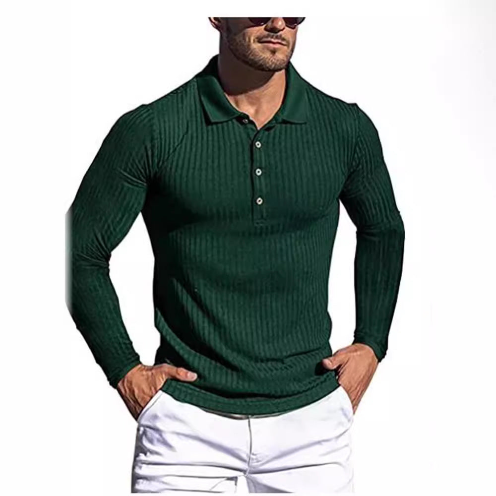 Herre struktureret langærmet polo shirt Stilla