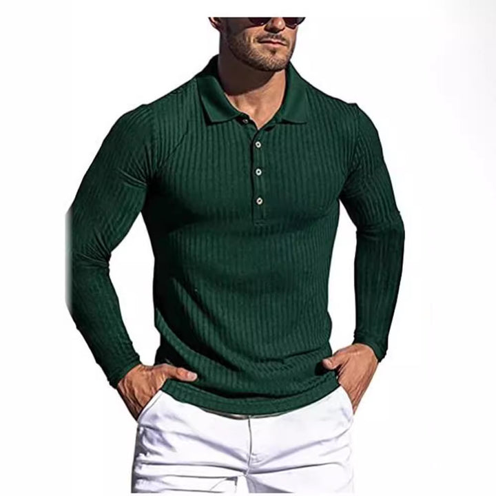 Herre struktureret langærmet polo shirt Stilla