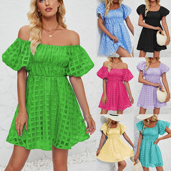 Dame Off-Shoulder Minikjole med ruffledetaljer og elastisk talje Stilla