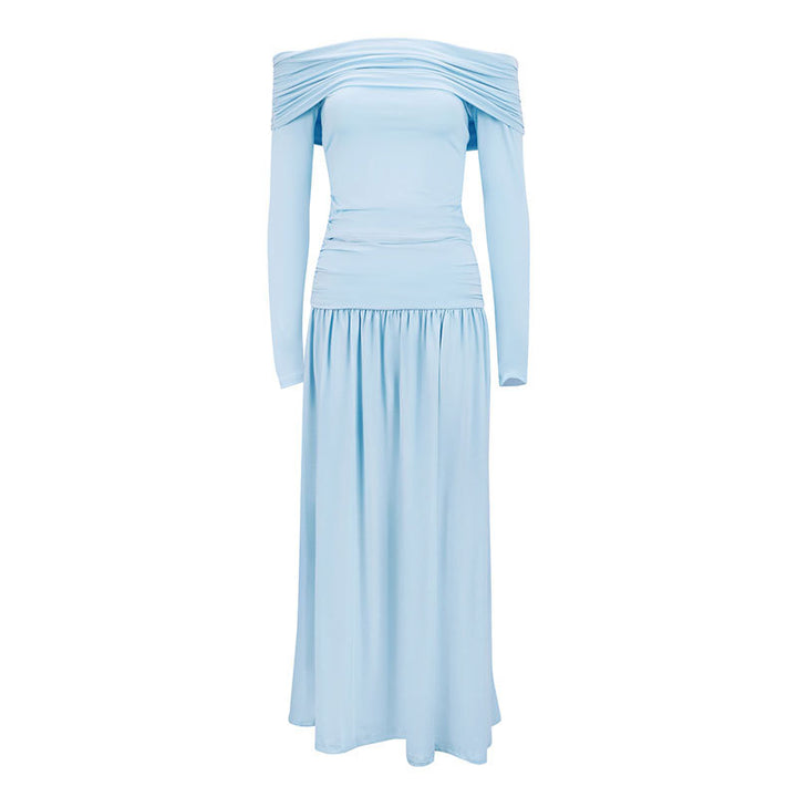 Dame maxikjole med elegant rynk og off-shoulder design Skovae