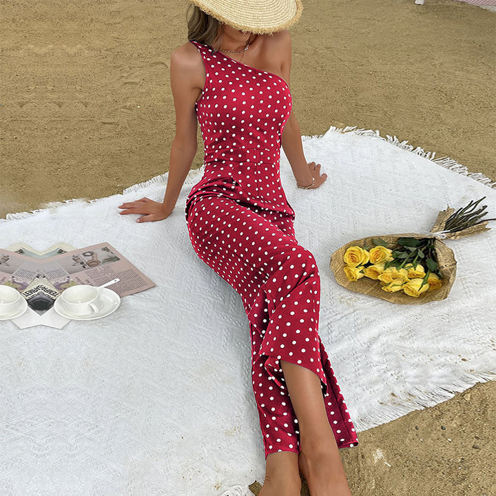 Damer asymmetrisk polka-dot maxi-kjole Stilla