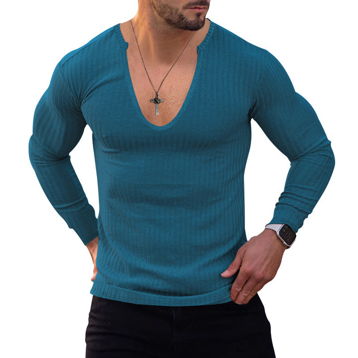 Herrer Langærmet Henley T-shirt med dyb V-hals og struktureret stof Stilla