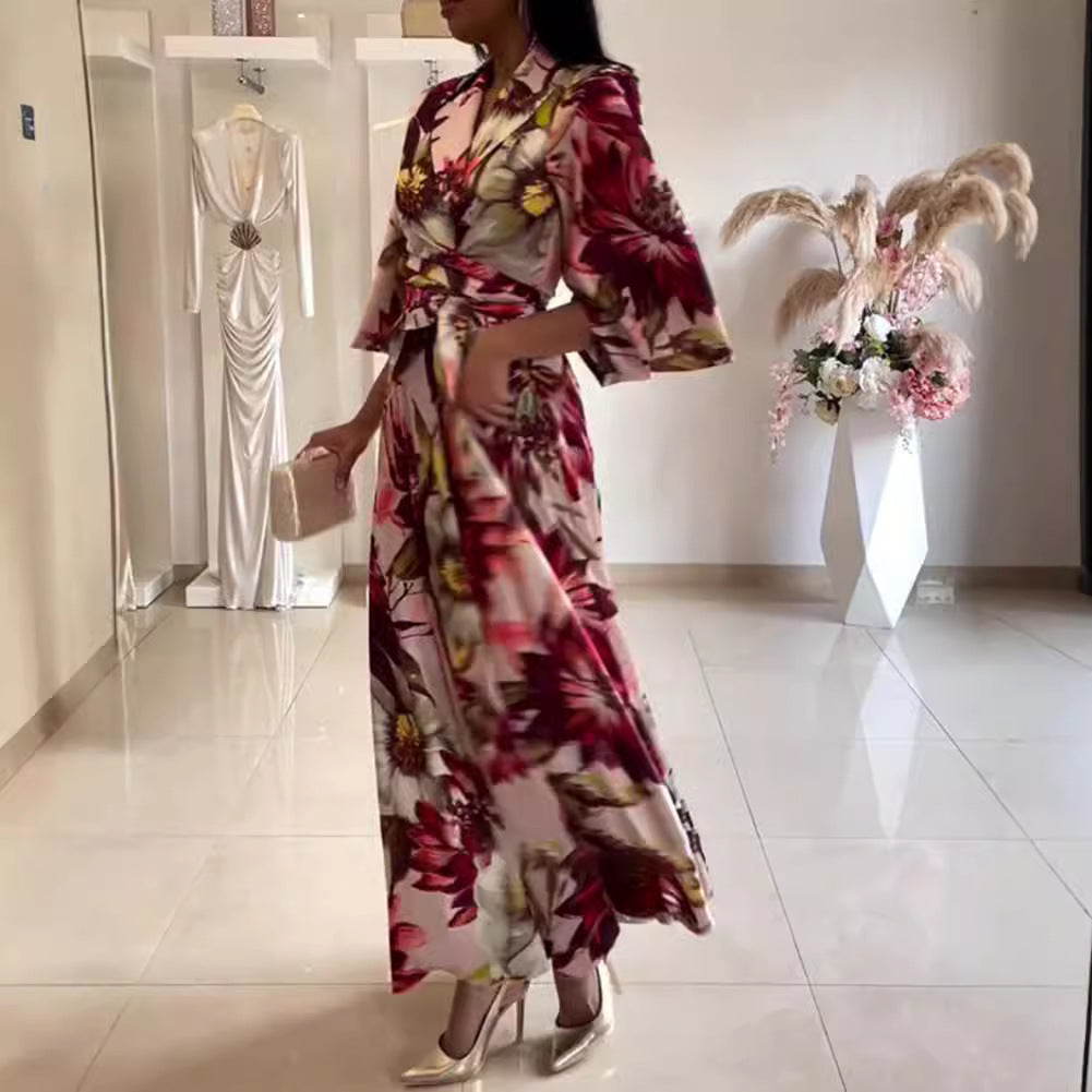 Dame maxikjole med elegant blomsterlook og rummelige ærmer Stilla