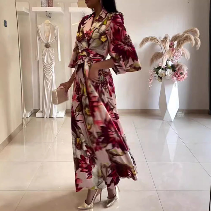 Dame maxikjole med elegant blomsterlook og rummelige ærmer Stilla