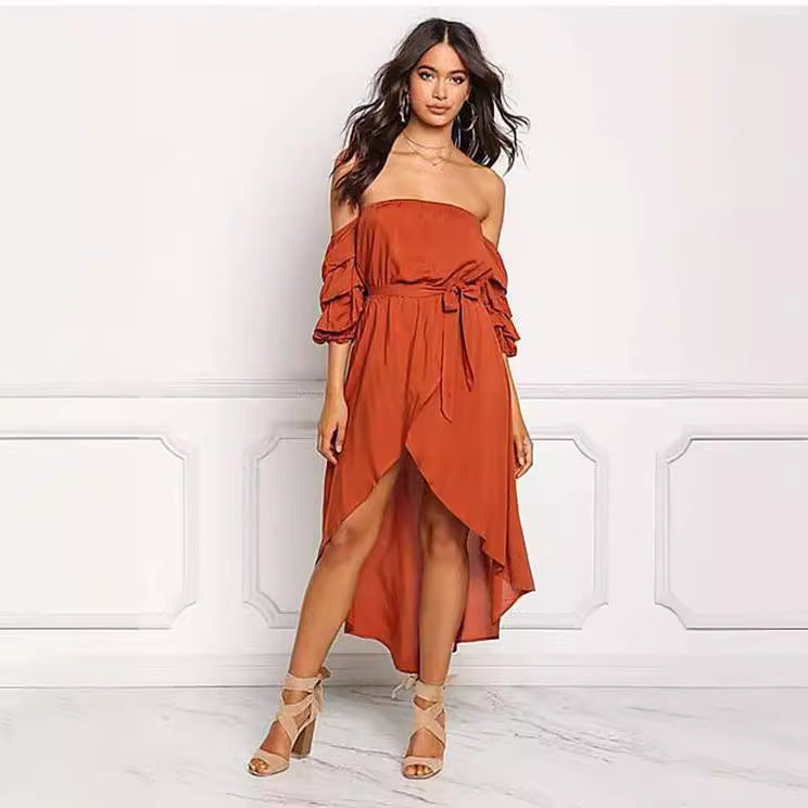 Dame Off-Shoulder Maxikjole med asymmetrisk kant og elegante puffærmer Stilla