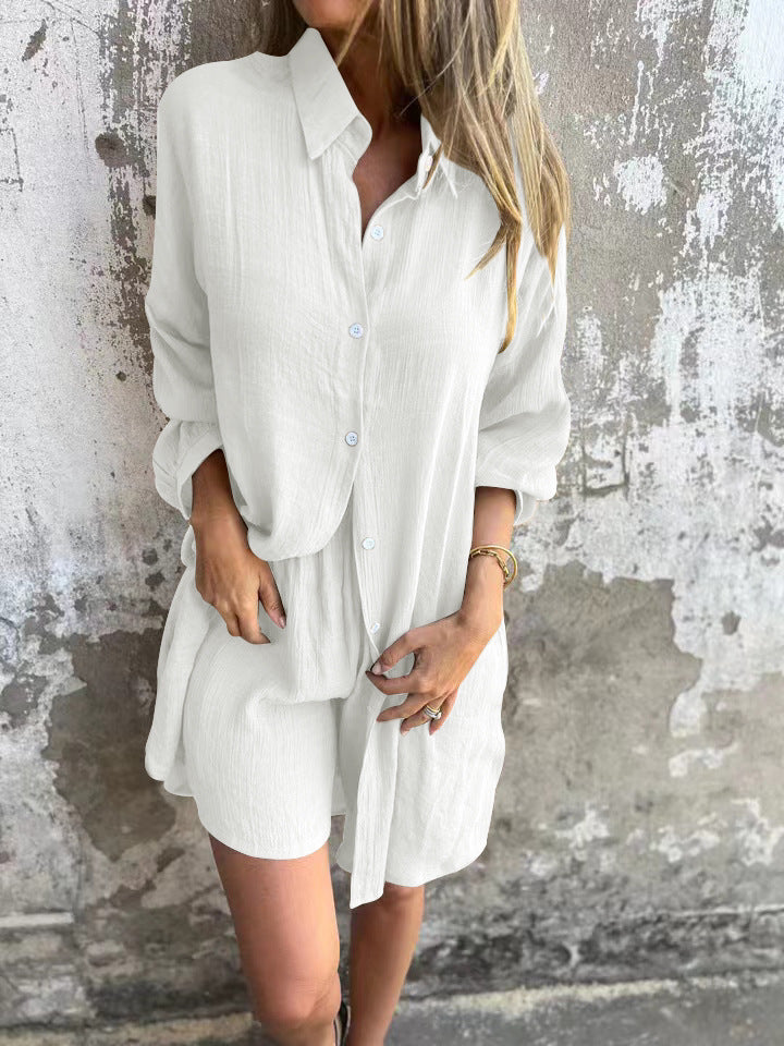 Dame afslappet bluse-shorts-sæt med oversized snit og luftig tekstur Stilla