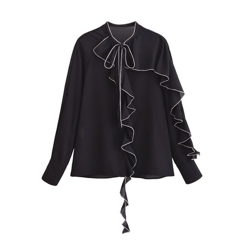 Dame Rygflæsebluse i chiffon med sløjfe Stilla