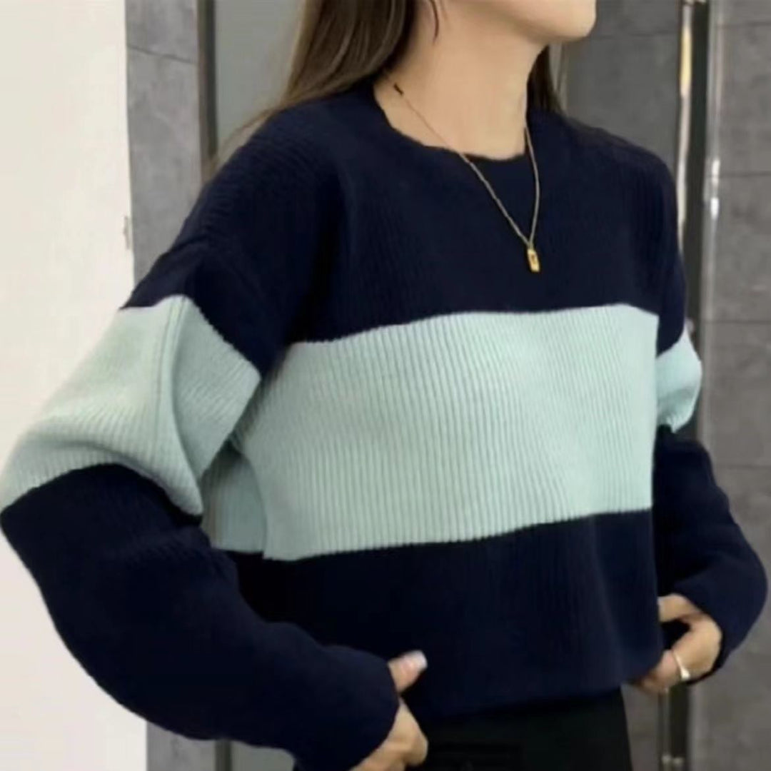 Kvindernes chunky striktrøje med moderne farveblok design Stilla