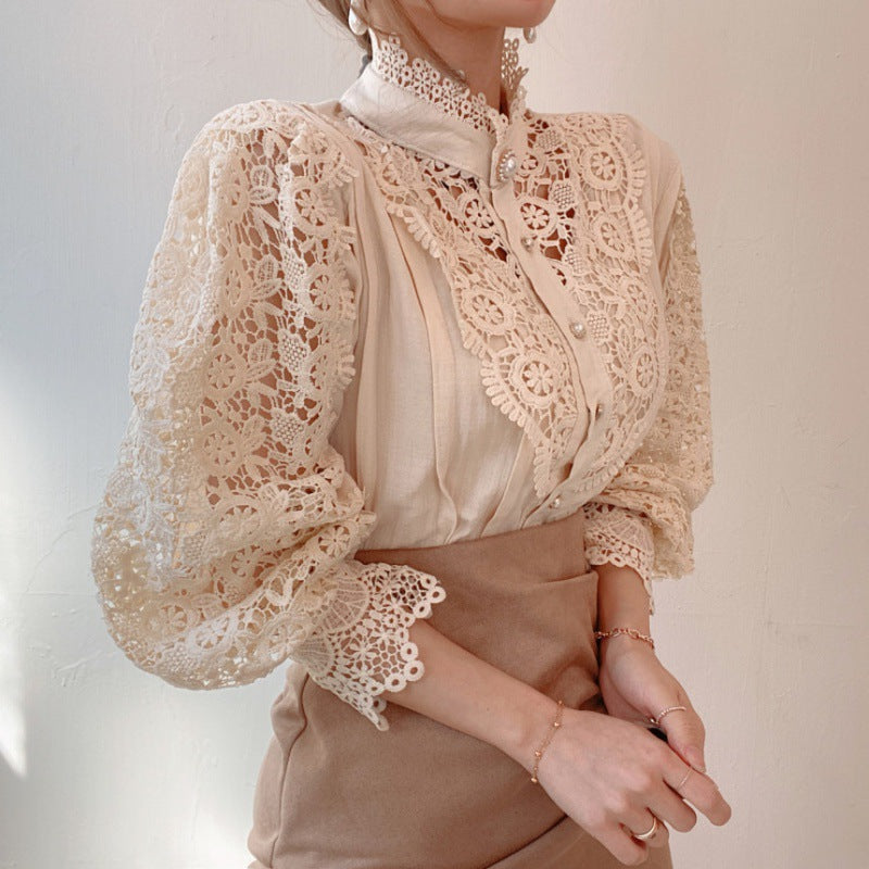 Dame elegant blonde bluse med pufærmer Stilla