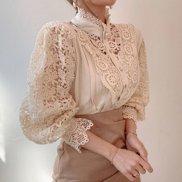 Dame elegant blonde bluse med pufærmer Stilla