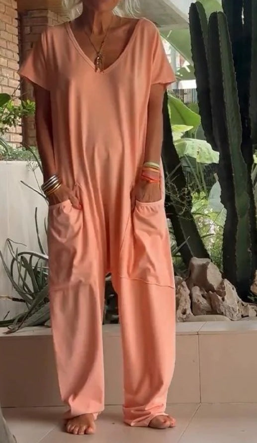 Dame Lässig Jumpsuit med praktiske lommer og V-hals Stilla