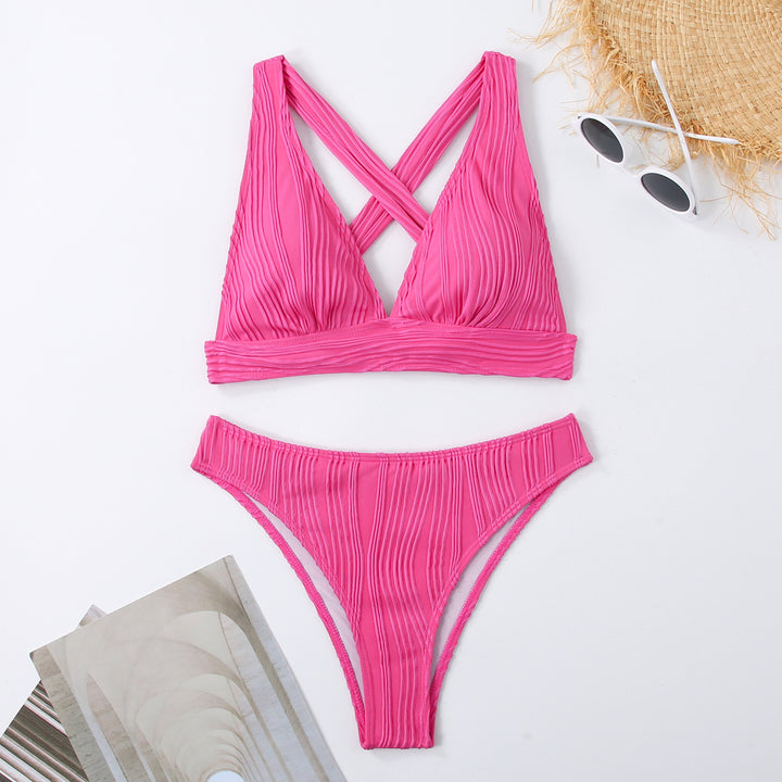 Dame Stribet Bikini med raffineret kryds-design Skovae