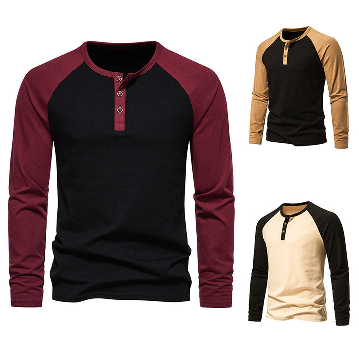 Herrer Stilfuld Kontrast Henley Langærmet T-shirt Stilla