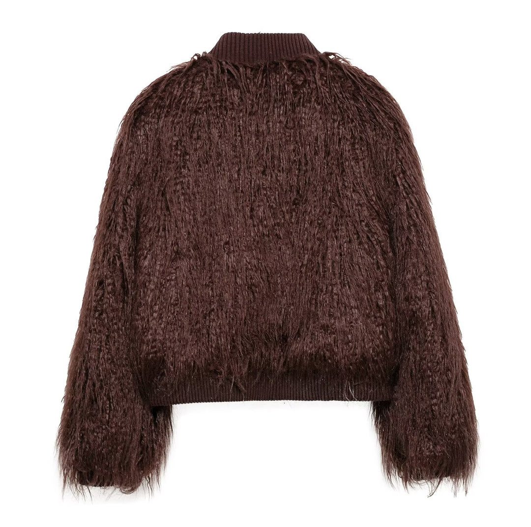 Femme Struktureret Faux-Fur Bomberjakke Stilla