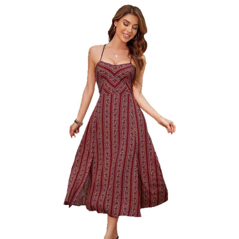 Femme Strappy Bohemian Print Maxi Kjole med sidelåb Stilla
