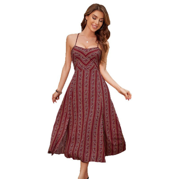 Femme Strappy Bohemian Print Maxi Kjole med sidelåb Stilla