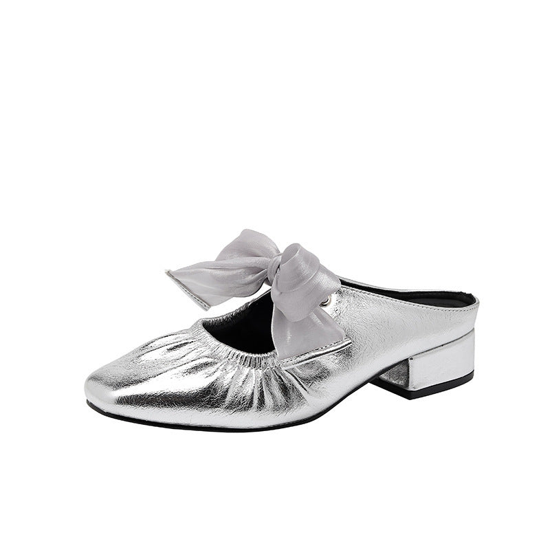 Dame Elegant Sløjfe-Detail Metalliske Ballerinas Stilla